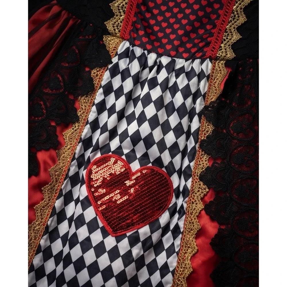 Trish Scully Child Queen of Hearts Costume Dress Red Black Lace Size 12